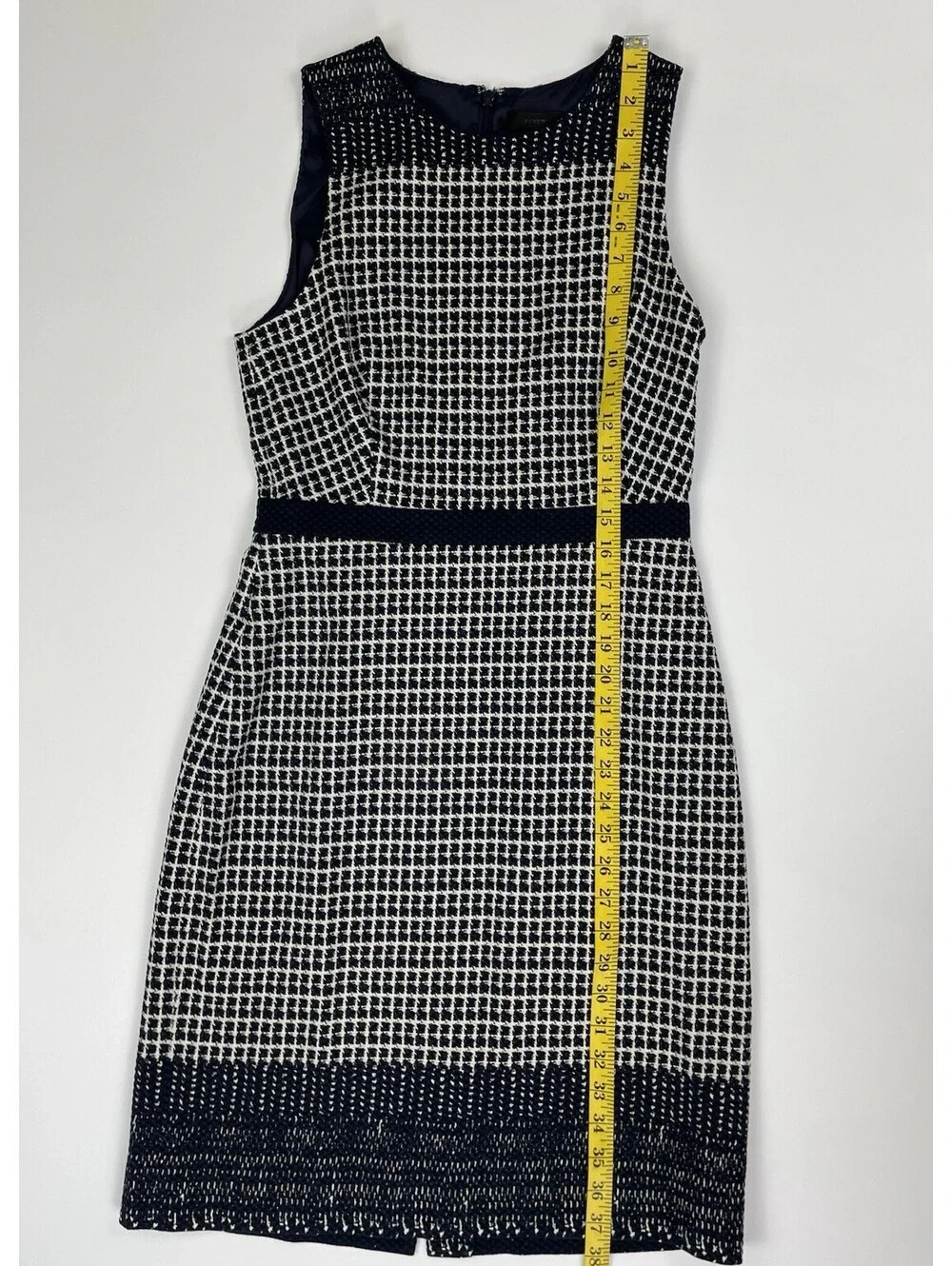 J. Crew Sleeveless Checkered Tweed Sheath Midi Dress Navy White Size  4